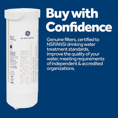 GE XWFE Refrigerator Water Filter with Smart Chip, Certified to Reduce Lead & Pharmaceuticals