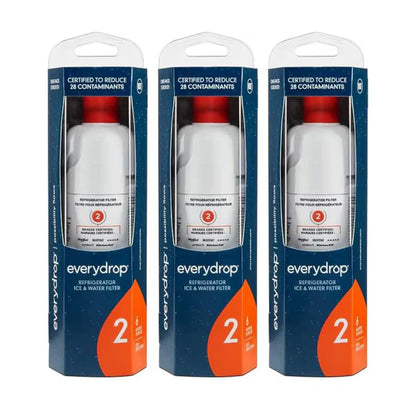 Three packages of everydrop refrigerator ice and water filter on a white background